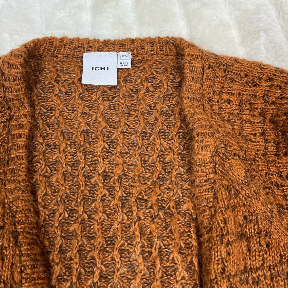 Ichi Women’s XS Burnt Orange Brown Open Fall Winter Office Cardigan Teacher City